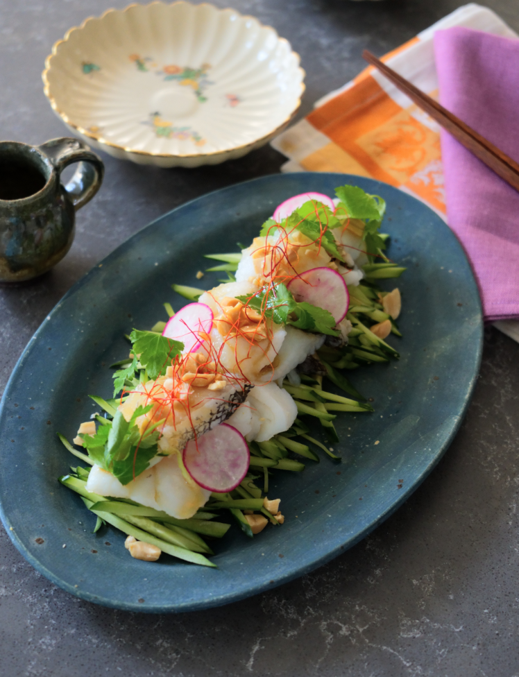 家族に子供に魚を食べさせたい〜🐟【たらときゅうりの冷製】