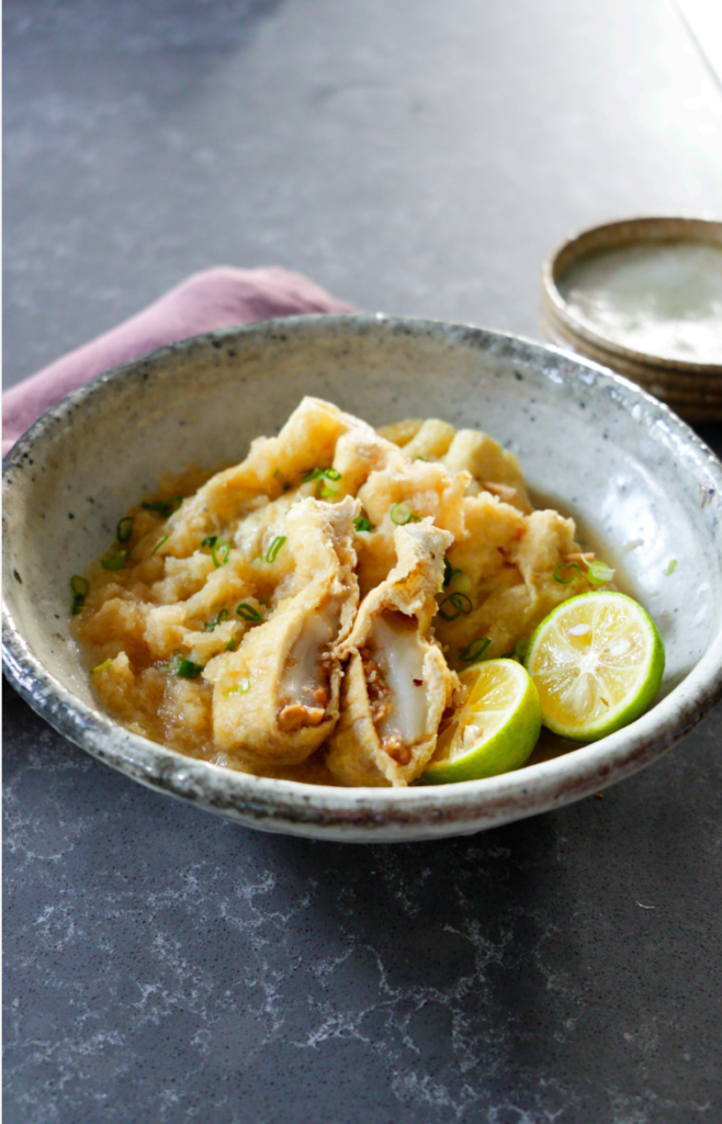 レンジで簡単✨【納豆もち巾着みぞれ煮】