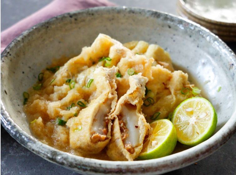 レンジで簡単✨【納豆もち巾着みぞれ煮】
