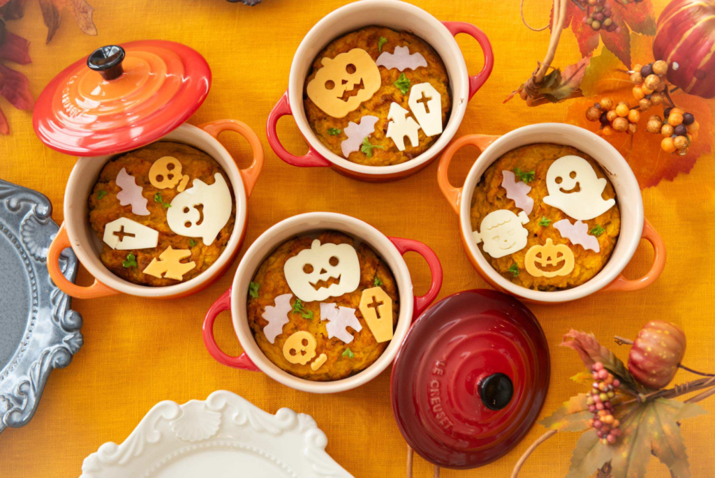 【ハロウィンの子供パーティーに】ツナとかぼちゃのココットハンバーグ